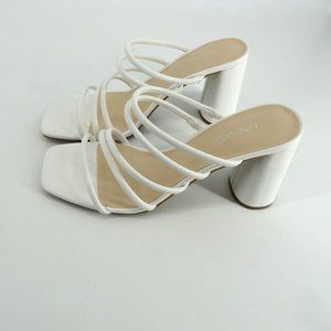 Nine West Women's White Multi Strap Square Toe Heel Sandals 9.5